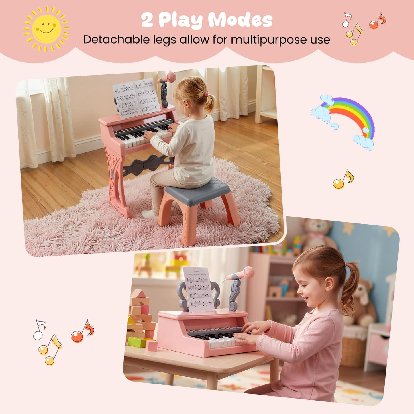 25 Keys Mini Keyboard Piano with Stool and Music Stand for 3+ Kids