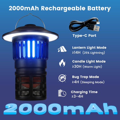 Outdoor Fly Trap with LED Lantern & Candle Lamp and Fan Suction