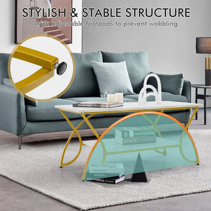 2 Tier Coffee Table with Storage Shelf for Living Room
