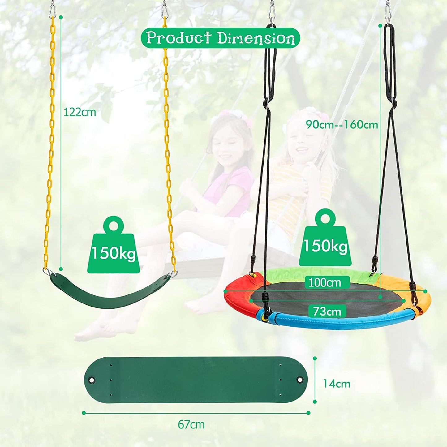 A-Frame Metal Swings Stand with Belt Swing and Nest Swing