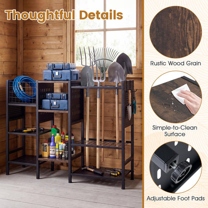 Garden Tool Storage Rack, 3 Tier Metal Yard Tool Organizer with Wooden Shelves
