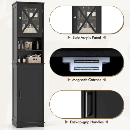 Freestanding Storage Cupboard with 5 Adjustable Shelves and 2 Doors