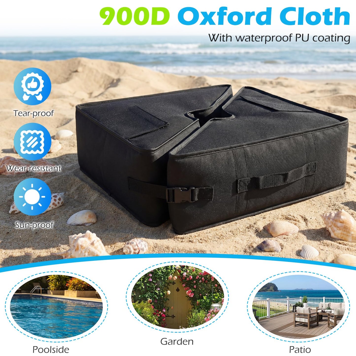 Parasol Base Weight Bag, 40KG Sand Fillable Umbrella Stand with 900D Oxford Sandbags