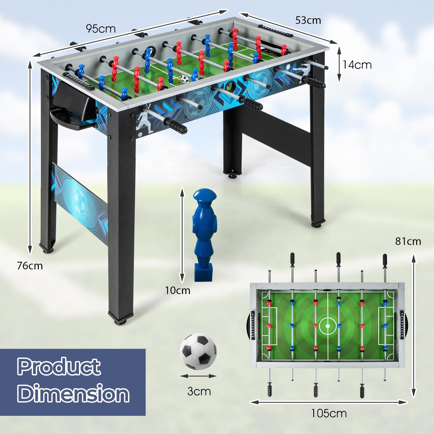 Soccer Table Game with 2 Footballs and Smooth Handle