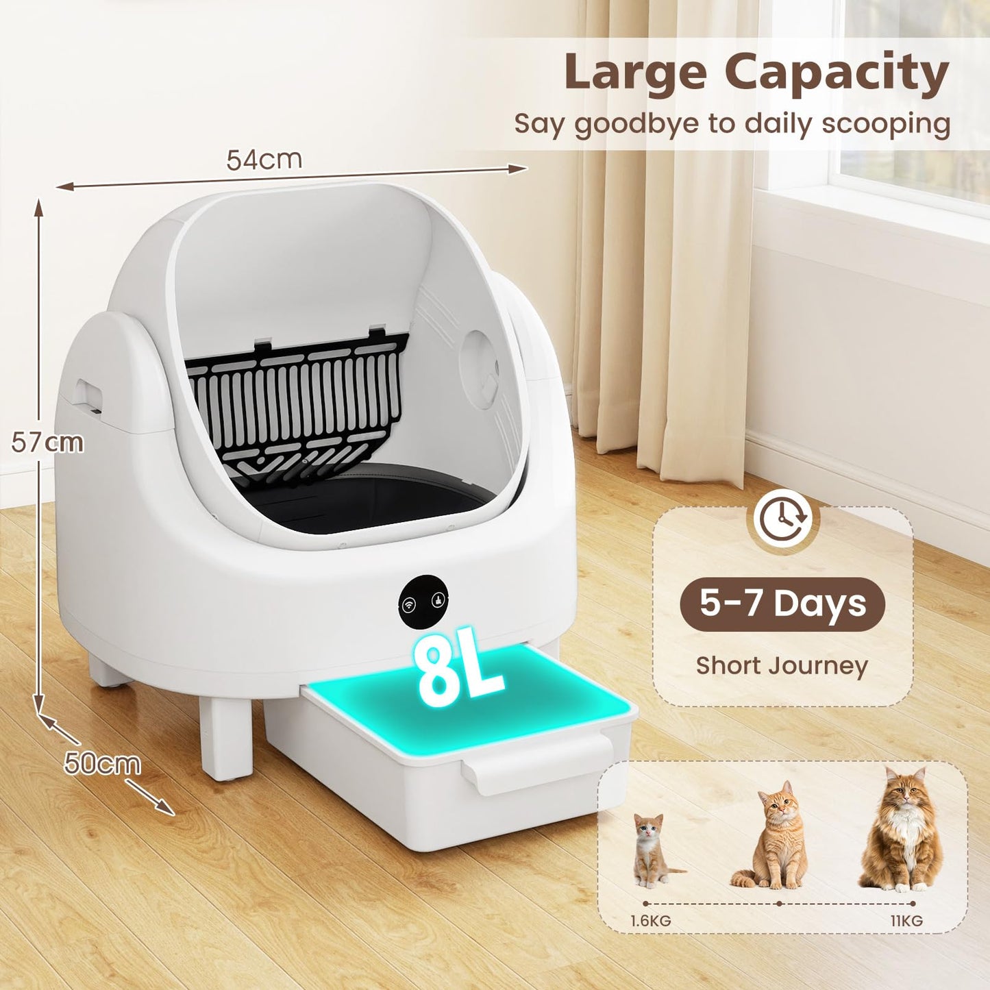 Self-Cleaning Cat Litter Box, Open-Top Electric Automatic Cat Toilet with APP Control