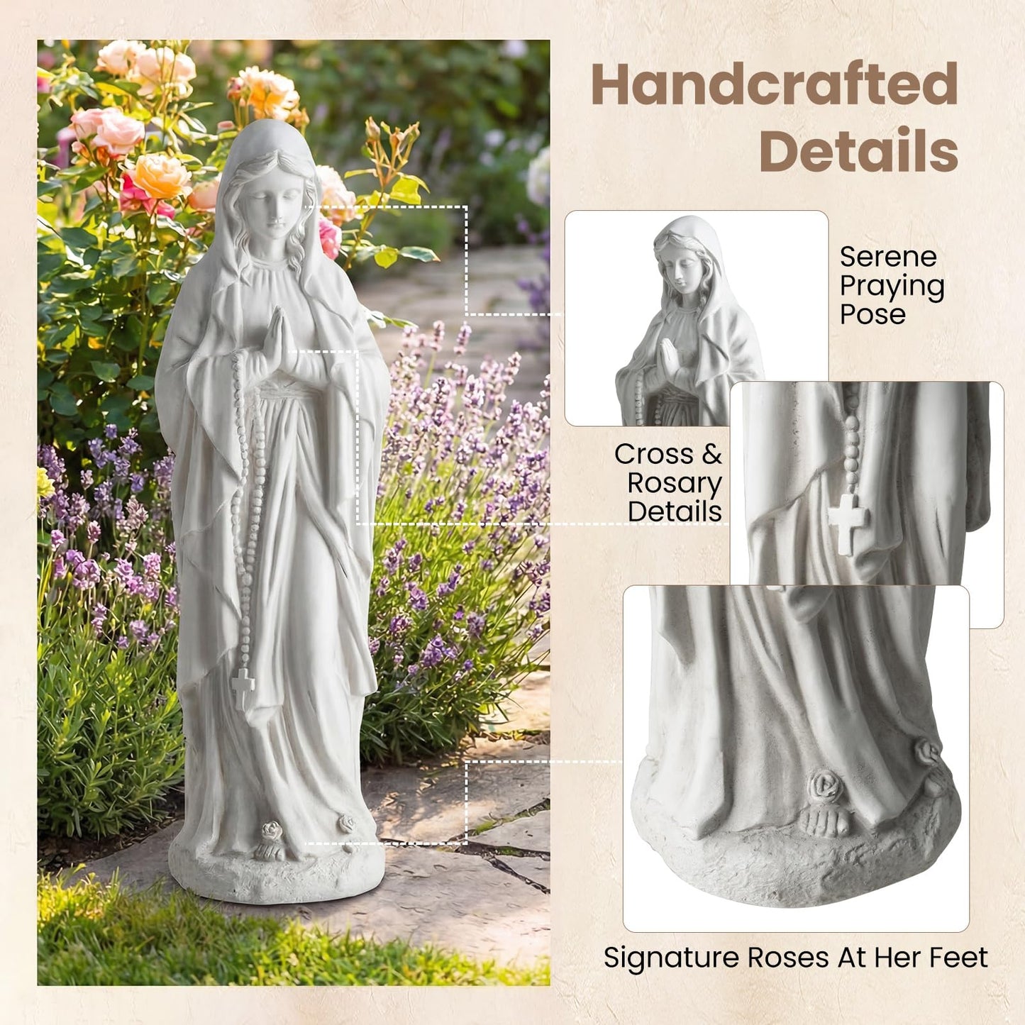 Garden Statue, Tall Virgin Mary/St. Francis Statue, Indoor Outdoor Religious Sculpture Art Decoration