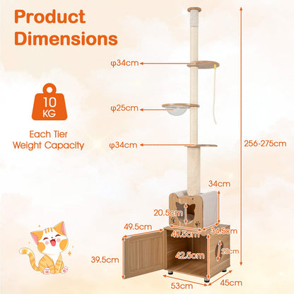 256-275 cm Adjustable Floor to Ceiling Cat Tree