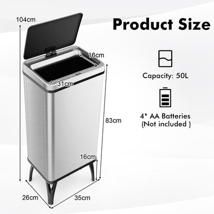 50L Stainless Steel Trash Can Automatic Motion Sensor Garbage Bin