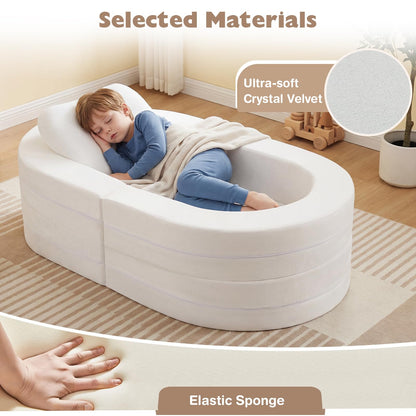 Kids Sofa Bed, 3-in-1 Convertible Modular Toddler Play Couch Lounger