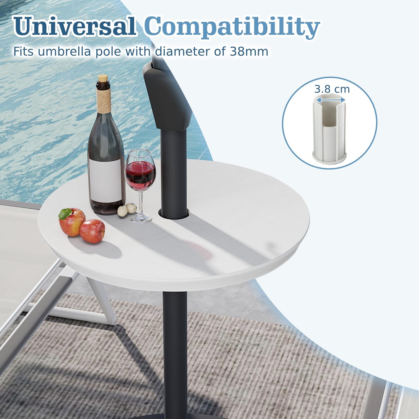 Outdoor Umbrella Table, Adjustable Round Parasol Table Cup Holder
