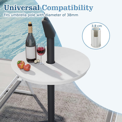 Outdoor Umbrella Table, Adjustable Round Parasol Table Cup Holder