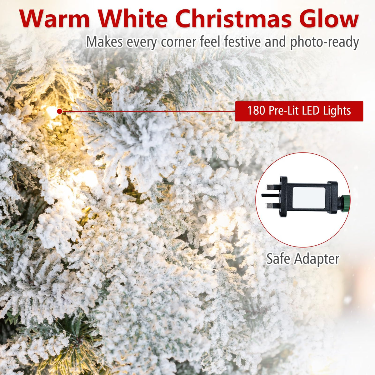 5/6FT Pre-lit Artificial Christmas Tree, Snow Flocked Full Xmas Tree