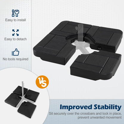 4 Pieces Parasol Base, Water or Sand Filled Heavy Duty Cross Stand Holder