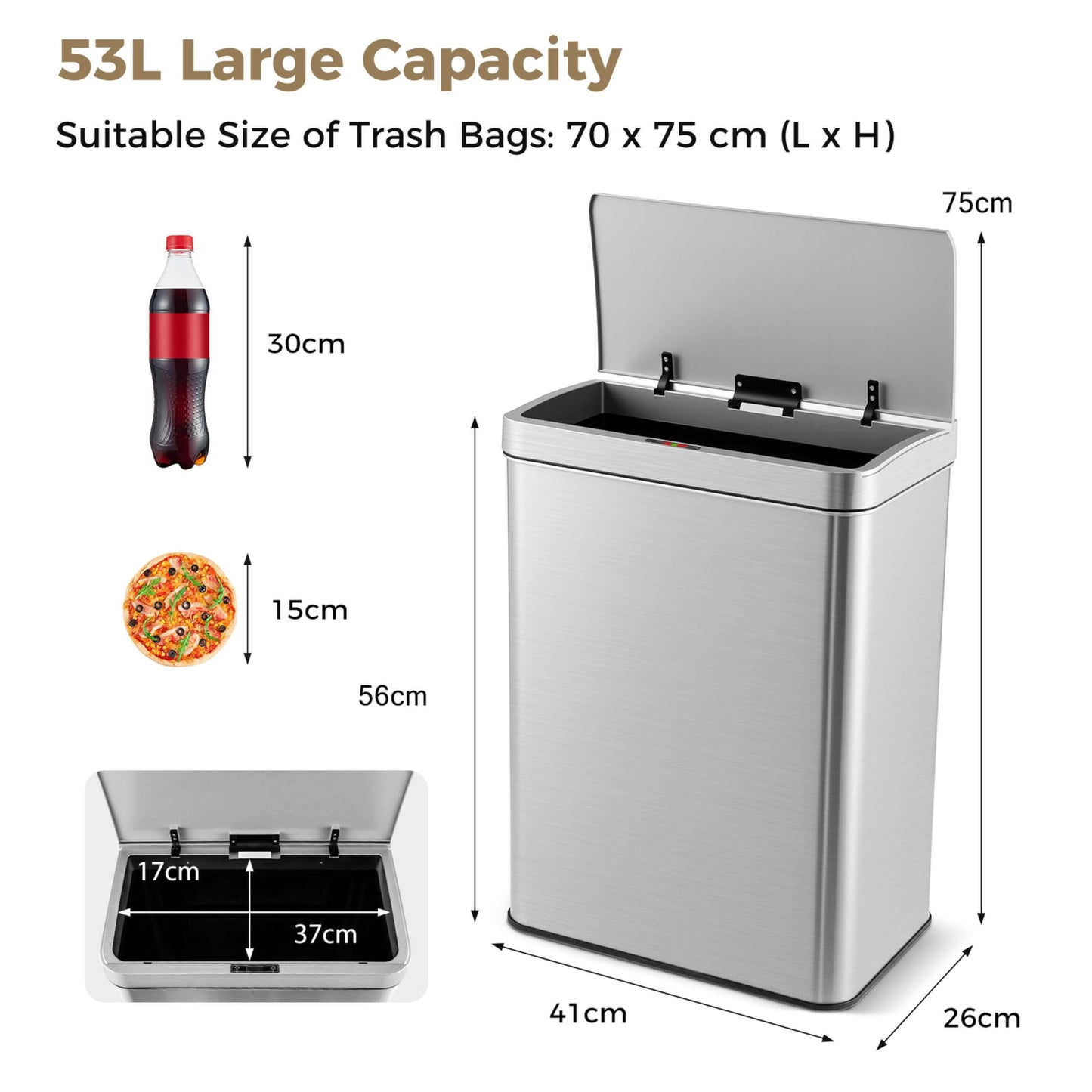 53/60L Automatic Trash Can with Lid