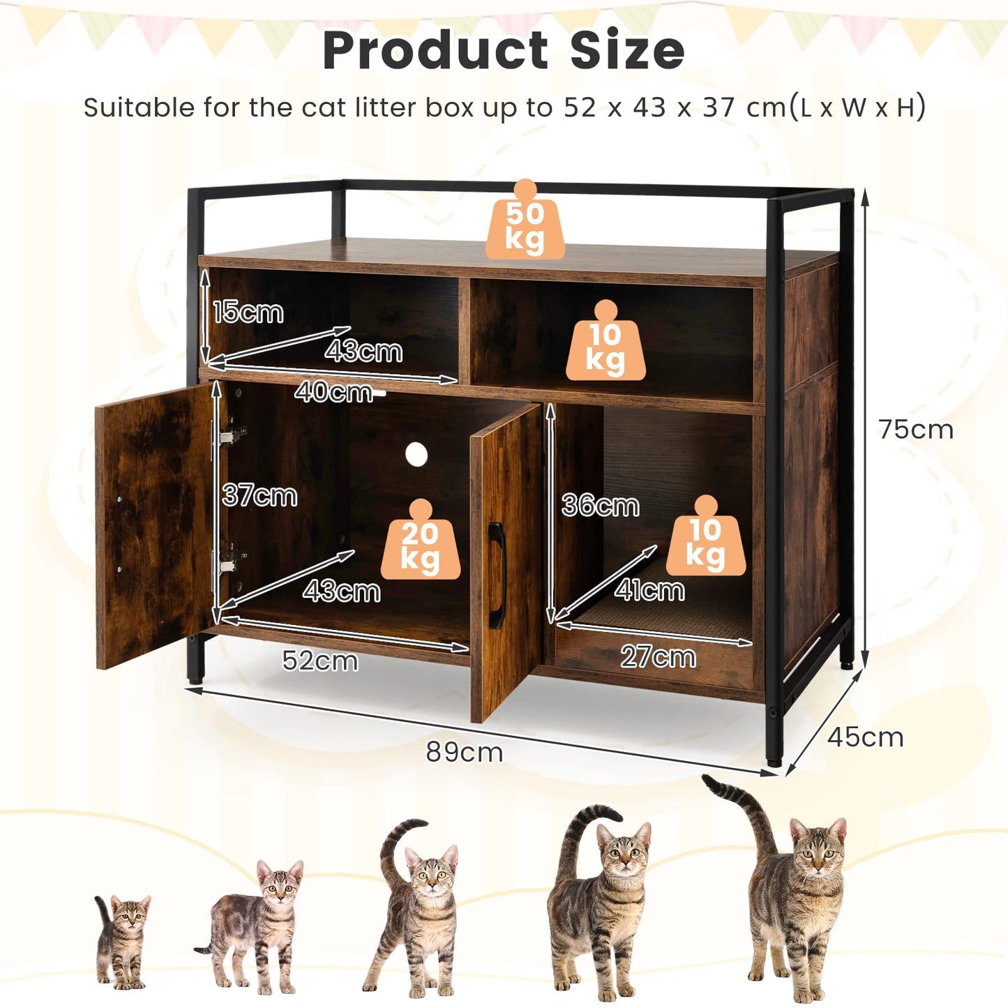 Wooden Cat Litter Box Enclosure with Compartments and Scratching Board