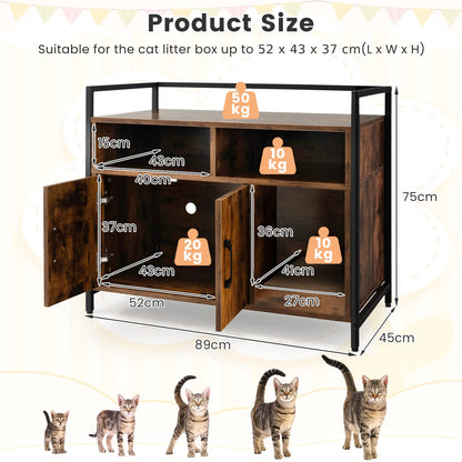 Wooden Cat Litter Box Enclosure with Compartments and Scratching Board