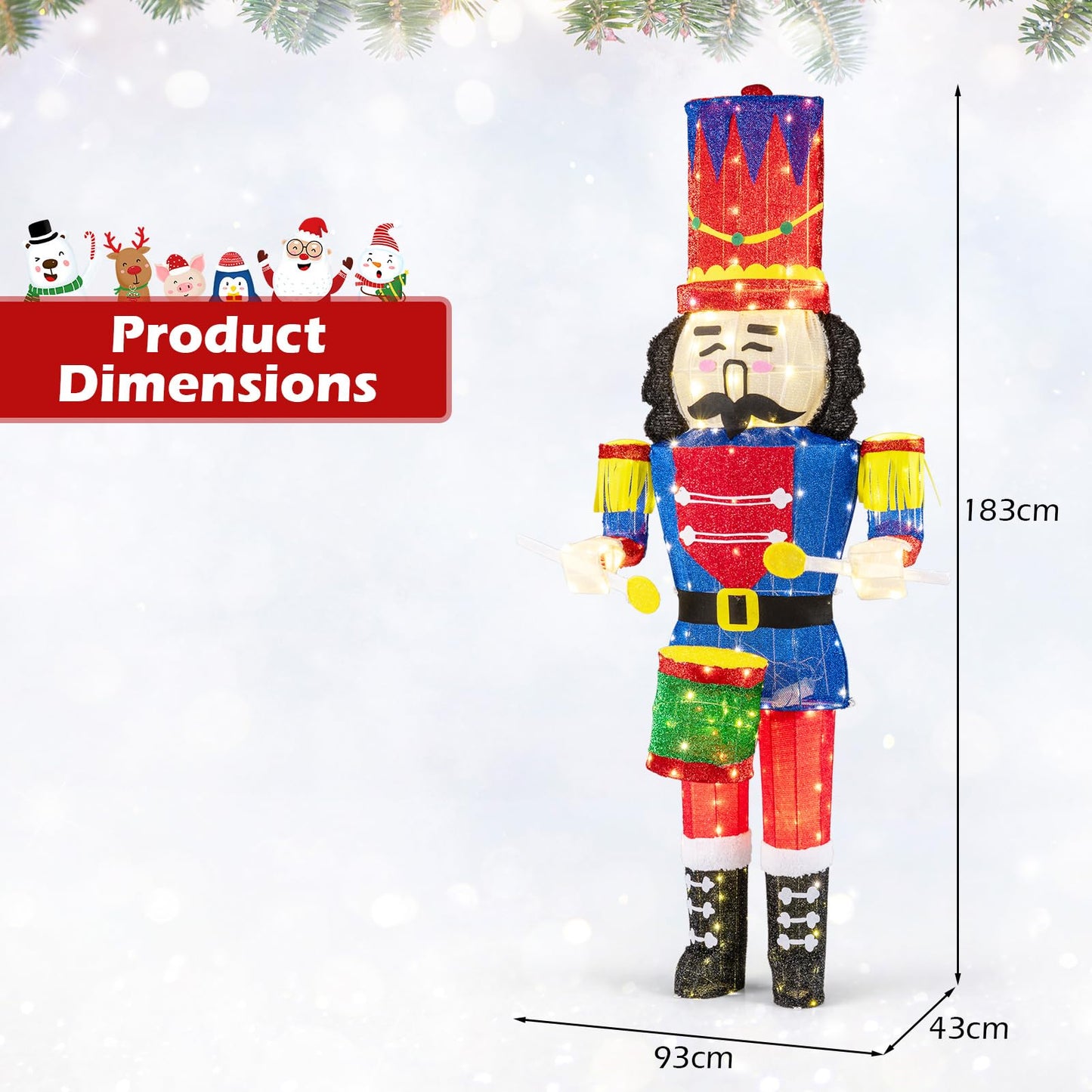 Lighted Nutcracker Soldier, Outdoor 3D Christmas Decoration with LED Lights
