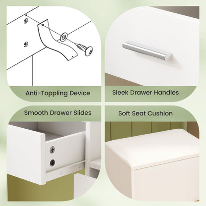 Dressing Table with Large LED Mirror and Storage Stool