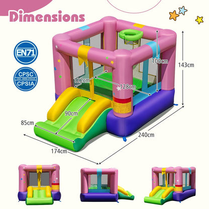 Inflatable Bounce House with Slide and Basketball Rim Without Blower