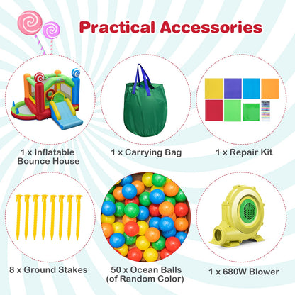 Candy Land Theme Inflatable Bounce House with 680W Blower