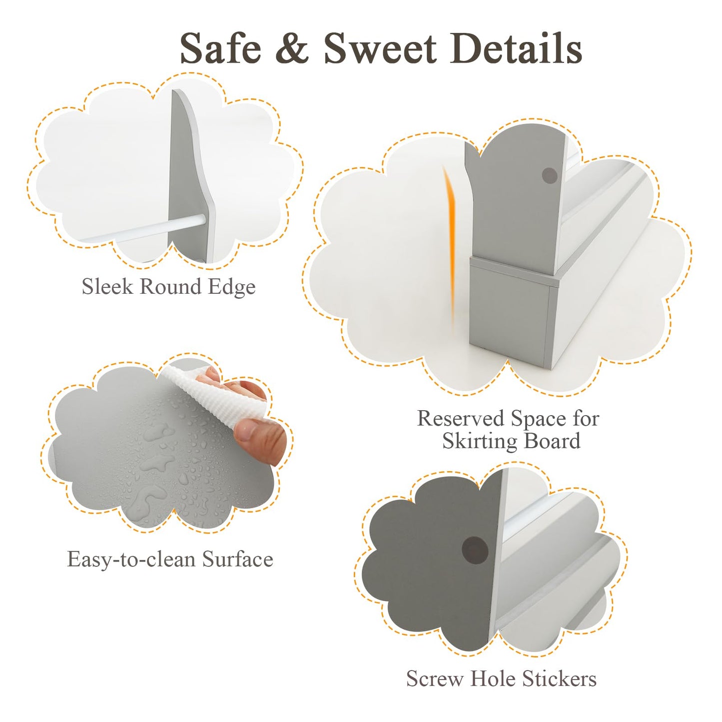 3-Tier Standing Bookshelf with 2 Anti-Tipping Kits and Guardrails-Grey