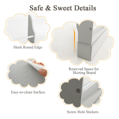 3-Tier Standing Bookshelf with 2 Anti-Tipping Kits and Guardrails-Grey