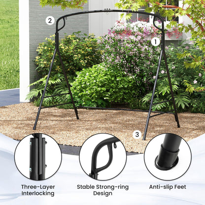 Outdoor Metal Swing Frame Sturdy A-Shaped Porch Swing Stand with Extra Side Bars