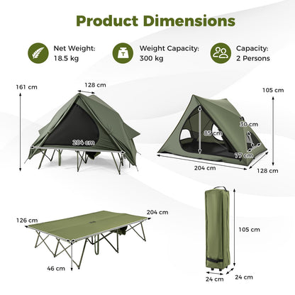 2-Person Foldable Off-Ground Camping Cot Tent with Wheeled Bag