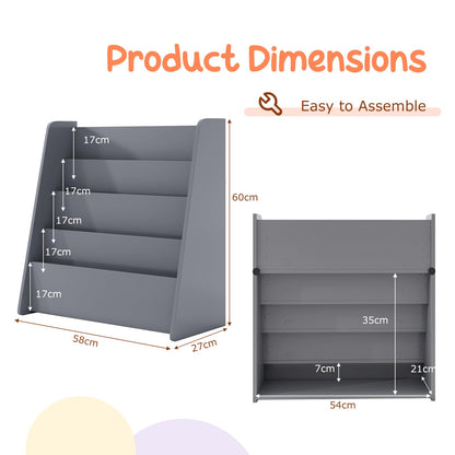 4-Tier Kids Bookshelf with Deep Compartments for Kids Bedroom