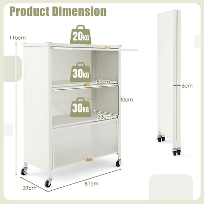 4-Tier Kitchen Bakers Rack with Flip Doors on Lockable Universal Wheels