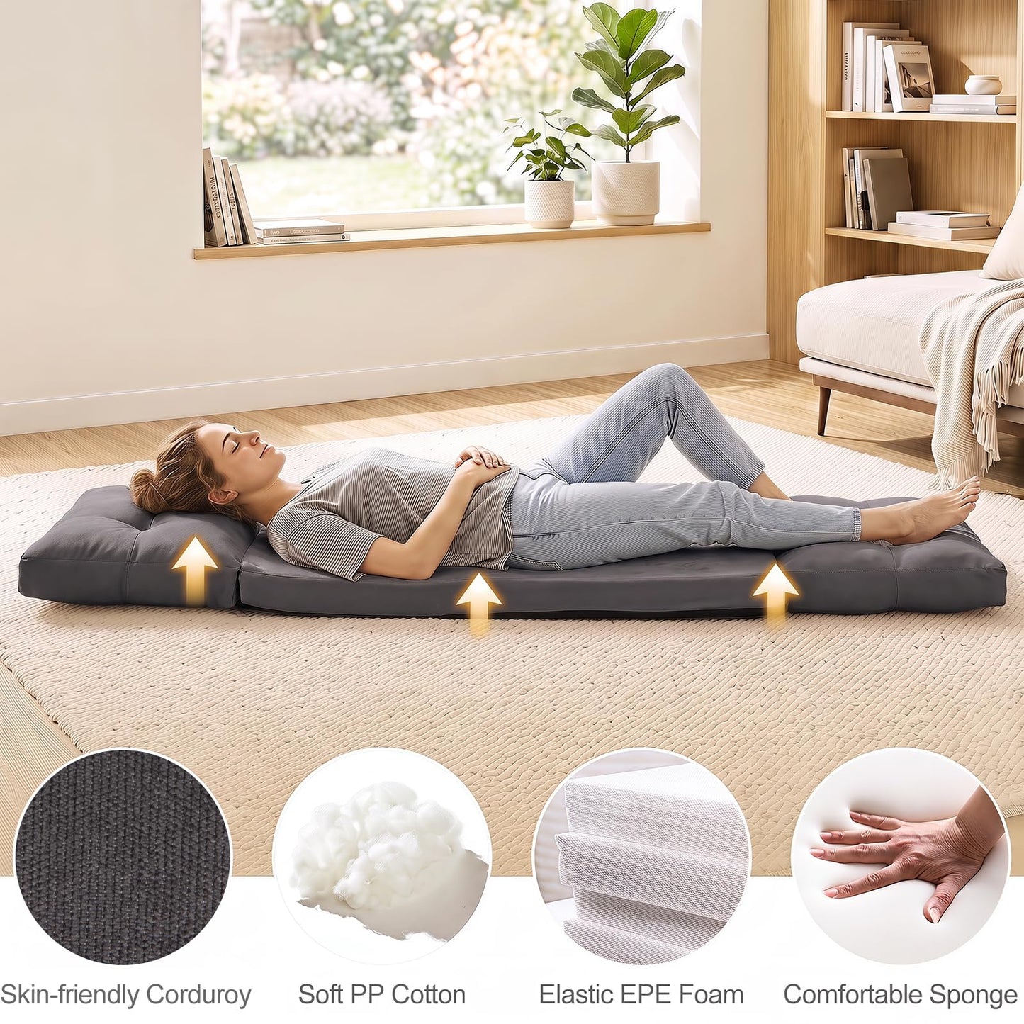 Folding Sofa Chair, 5-Position Adjustable Floor Chair Bed