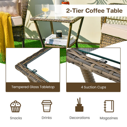 Outdoor Rocking Chairs and Table Set with Cushions and Pillows