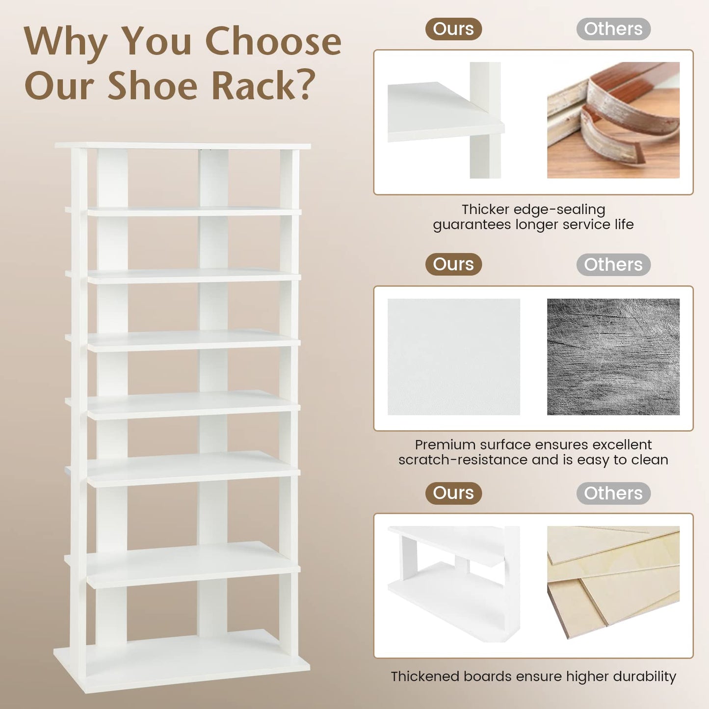 Extra Wide Wooden Vertical Shoe Rack with 7 Shelves