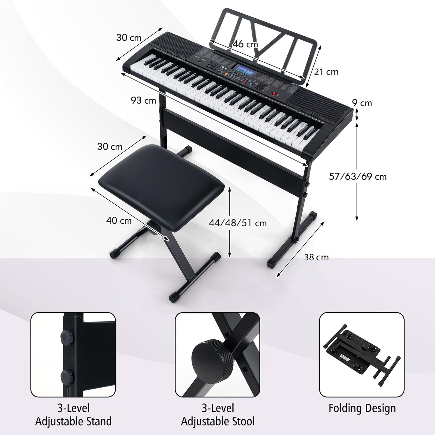 61-Key Portable Electronic Keyboard Piano Complete Digital Piano Set
