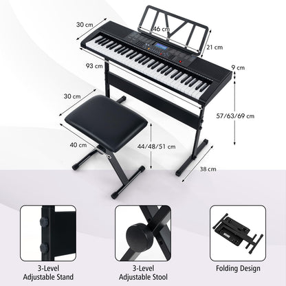 61-Key Portable Electronic Keyboard Piano Complete Digital Piano Set