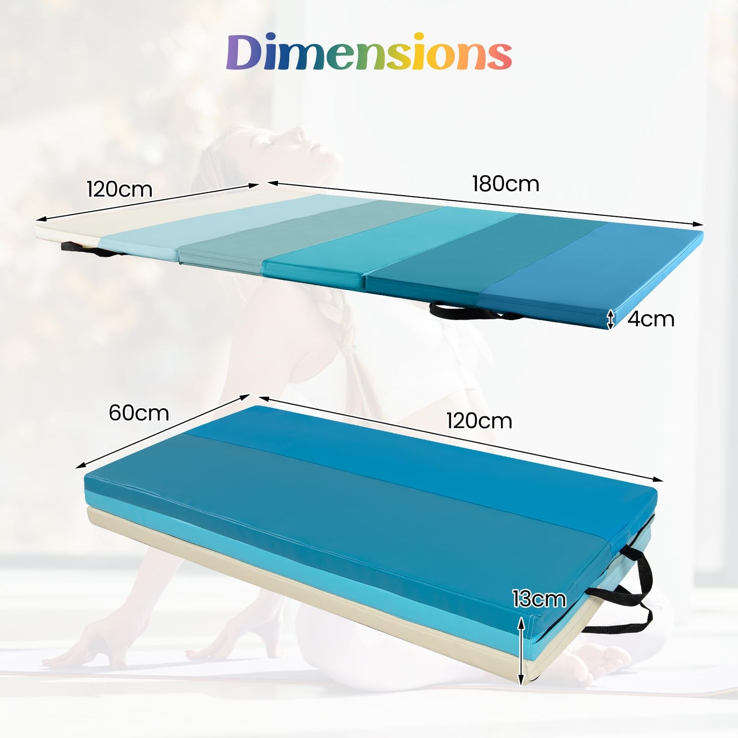 Gymnastics Mat Tri-Fold Thick Tumbling Mat with Hook and Loop Fasteners