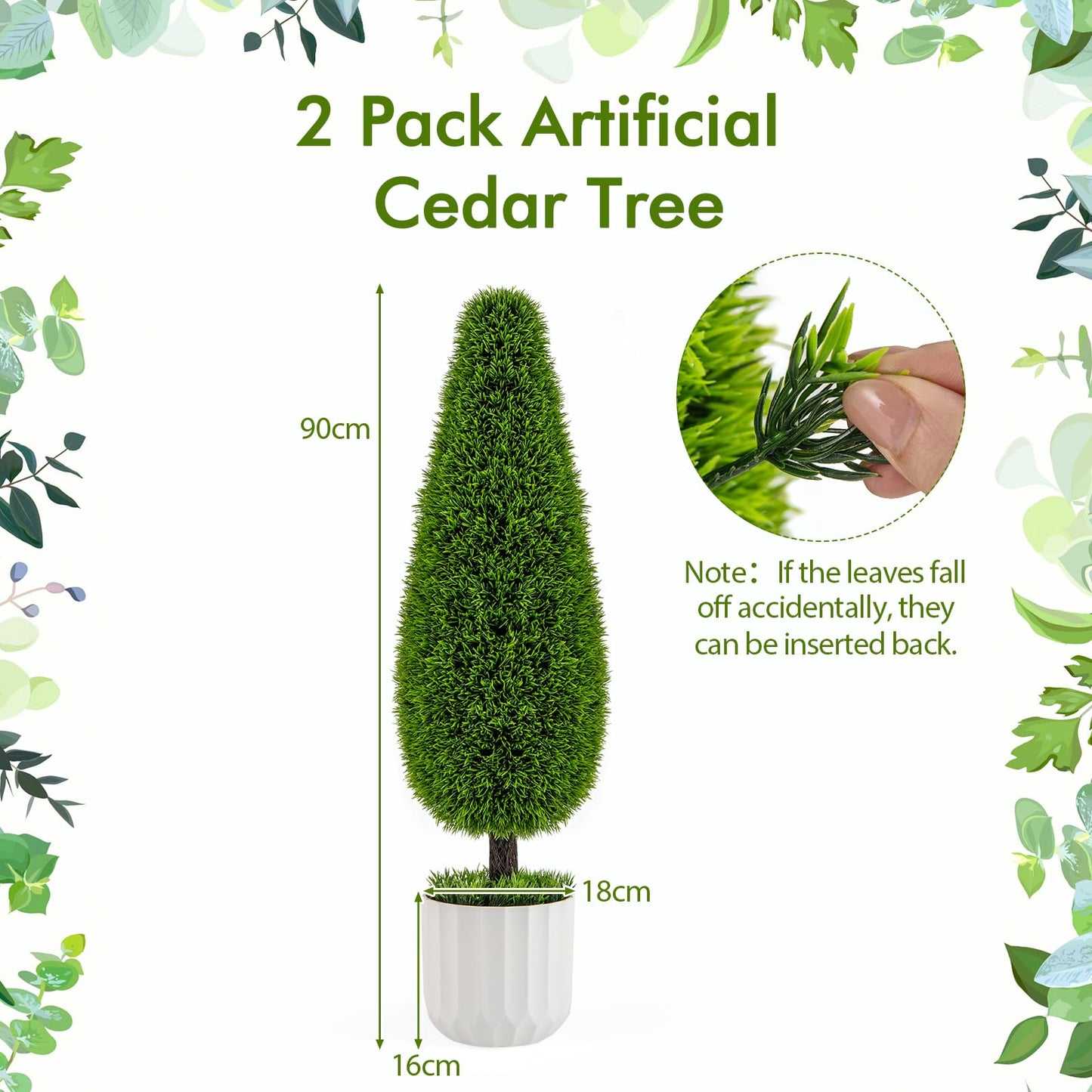 90cm 2PCS Greenery Faux Boxwood Tower/Spiral Plant with Realistic Leaves and Pot