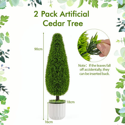 90cm 2PCS Greenery Faux Boxwood Tower/Spiral Plant with Realistic Leaves and Pot