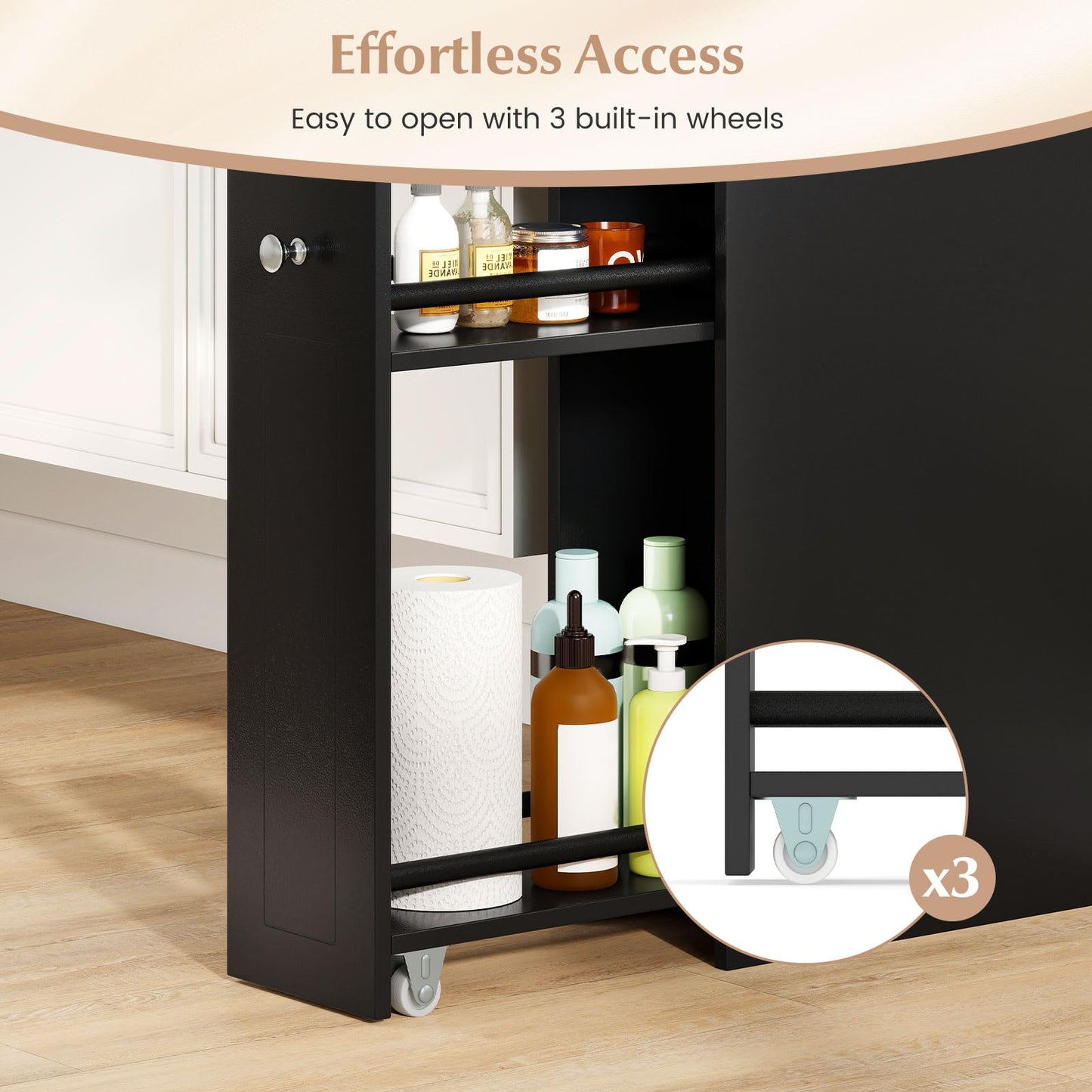 Small Bathroom Storage Cabinet 4-Tier Narrow Toilet Side Storage Cabinet with Slide Out Drawers on Casters