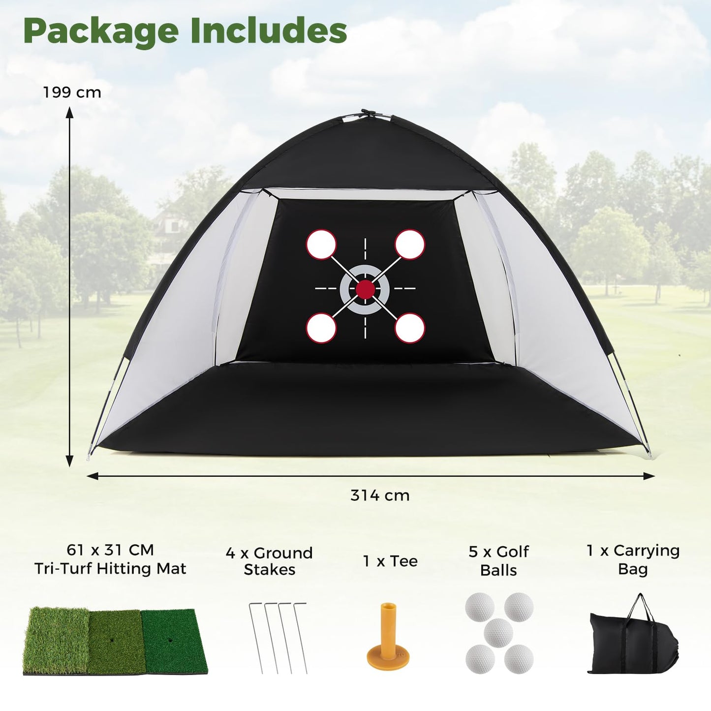 Golf Practice Net, 10x7ft Golf Hitting Net with Foldable Tri-Turf Mat