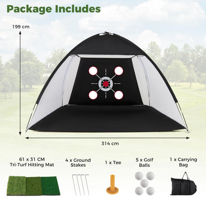 Golf Practice Net, 10x7ft Golf Hitting Net with Foldable Tri-Turf Mat