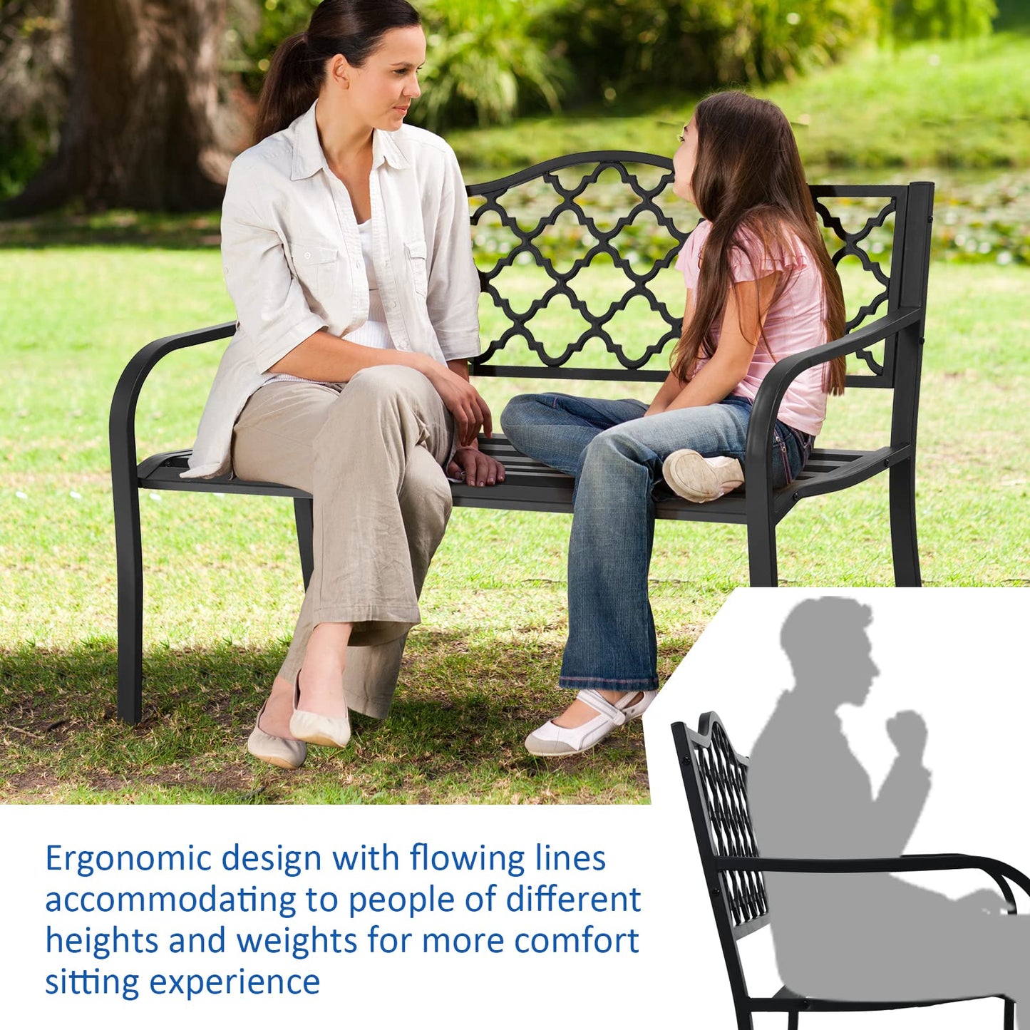128 x 60 x 87 cm Outdoor Metal Frame Loveseat Park Bench