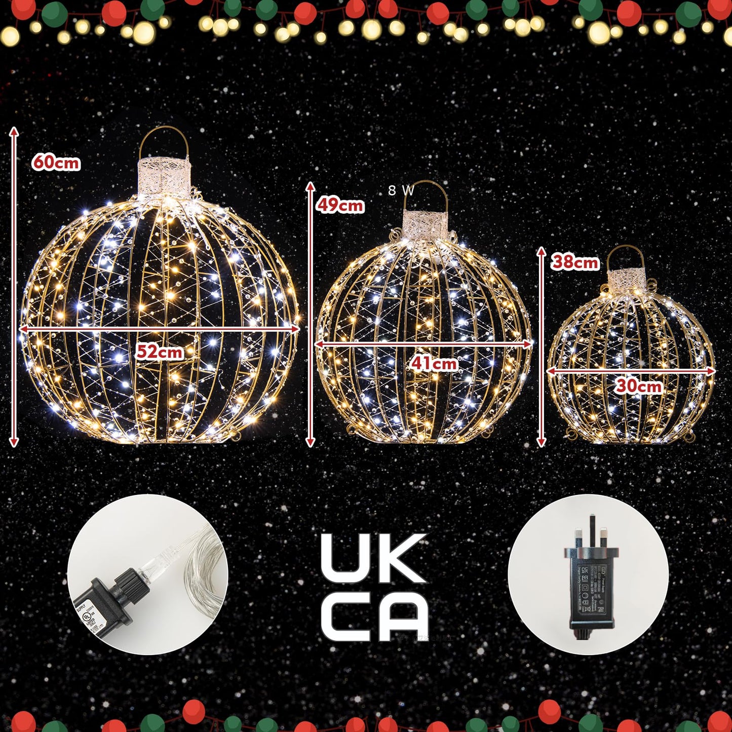 3 Pieces Christmas LED Ball Lights with 30 Cable Ties for Tree Lawn Garden