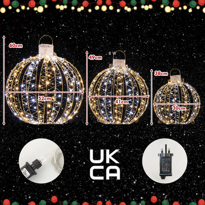 3 Pieces Christmas LED Ball Lights with 30 Cable Ties for Tree Lawn Garden