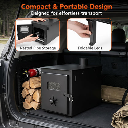 Hot Tent Stove, Camping Tent Stove (Black, 61 x 47 x 257cm) | Stainless Steel Wood Burning Stove