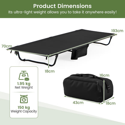 Ultralight Camping Cot for Adults with Side Pocket