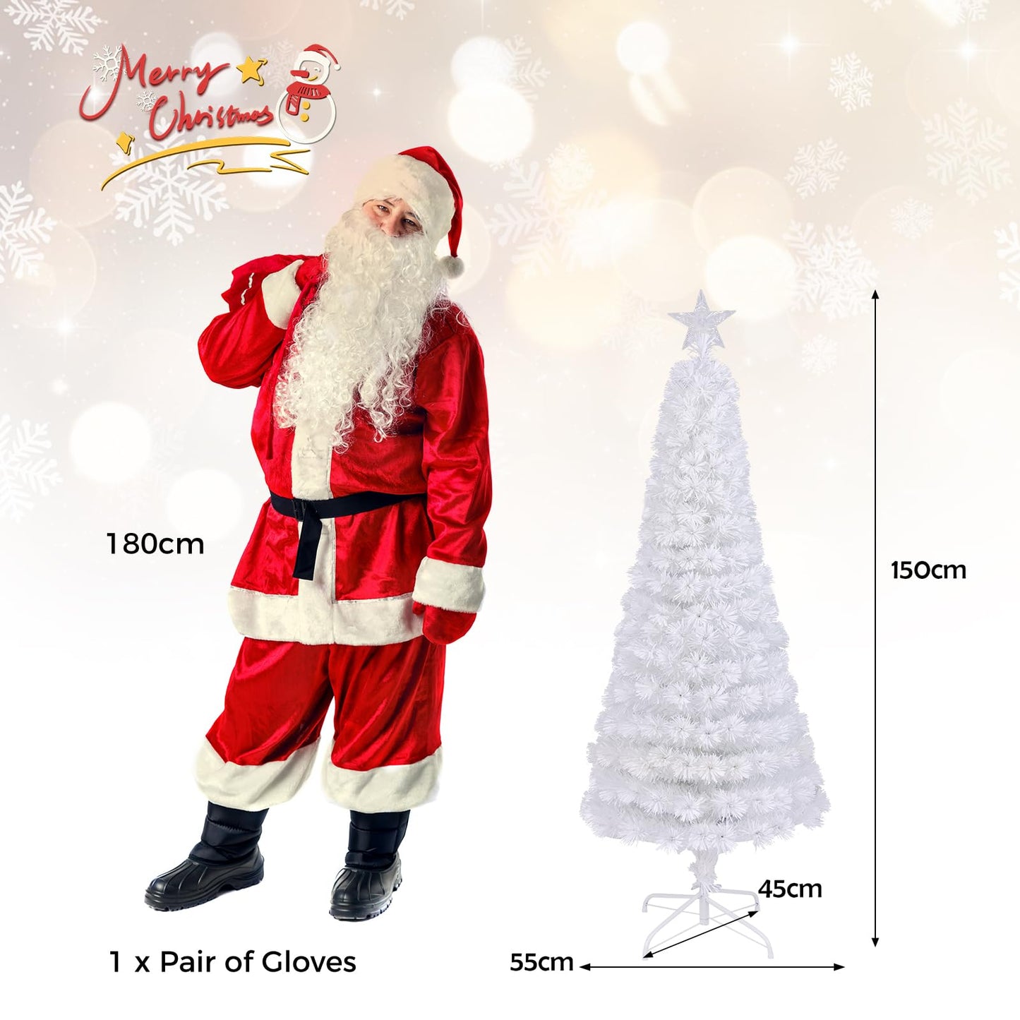 150/180CM Artificial Xmas Tree Pencil Tree with Treetop Star and 7 Lighting Modes