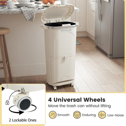 Recycling Bins, 38L Dry and Wet Separation Trash Can with 3 Compartments