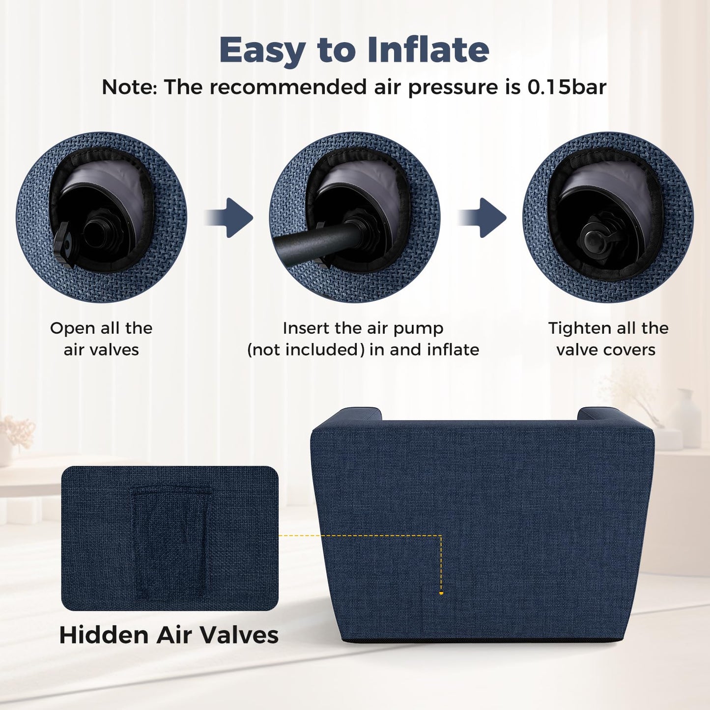 Inflatable Sofa Portable Blow Up Couch with Detachable Cover Single Lounger Air Sofa Chair