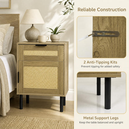 Rattan Bedside Table, End Sofa Side Table with Drawer